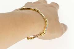 14K Yellow Gold Black Opal Inlay Two Tone X Criss Cross Bracelet