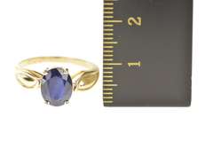 14K Yellow Gold Oval Natural Sapphire Classic Statement Ring