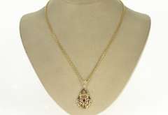 10K Yellow Gold Retro Ornate Floral Motif Syn. Ruby Statement Pendant