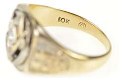 10K Yellow Gold Men's Ornate Masonic Diamond Compass Square Ring