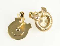 14K Yellow Gold Diamond Retro Pattern Textured Wreath Clip Earrings