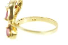 14K Yellow Gold Pink Sapphire Diamond Freeform Retro Cluster Ring