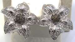 Breathtaking Brown & White Diamond Flower Earrings