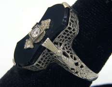 Gothic Black Onyx Ring with Diamond Accent
