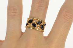 14K Yellow Gold 2.05 Ctw Pear Sapphire Diamond Ornate Band Ring