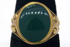 Art Nouveau Green Chalcedony Signet Pinky Ring