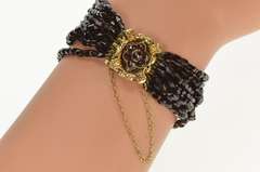 10K Yellow Gold Victorian Syn. Garnet Layered Glass Beaded Bracelet