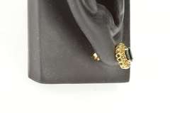 10K Yellow Gold Diamond Halo Oval Natural Sapphire Stud Earrings