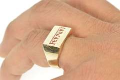 14K Yellow Gold Red Enamel Ferrari Logo Squared Men's Ring