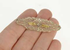 10K White Gold Art Deco Diamond Filigree Two Tone Leaf Pin/Brooch