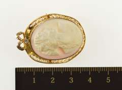 10K Yellow Gold Retro Carved Cameo Diamond Accent Filigree Pendant/Pin