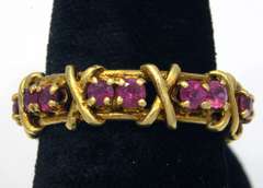0.70CTW Ruby X-Motif Band in 18KT Gold