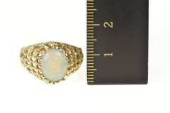14K Yellow Gold 1960's Natural Opal Ornate Column Lattice Ring