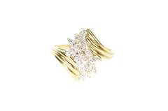 10K Yellow Gold Diamond Accent Petal Cluster Bypass Ring