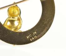 14K Yellow Gold Enamel Bird Robin Retro Circle Statement Pin/Brooch