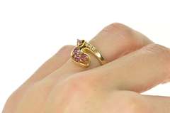 14K Yellow Gold Pink Sapphire Diamond Freeform Retro Cluster Ring