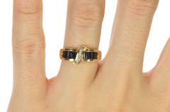 14K Yellow Gold Baguette Sapphire Diamond Statement Band Ring