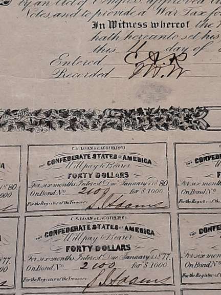 Nov 11 1862 $1000 Confederate States Bond