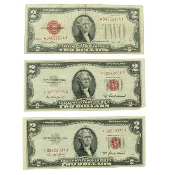 Three Red Seal Star $ 2 US Notes