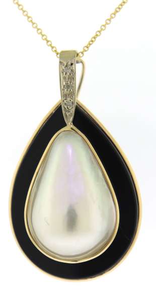 Mabe Pearl & Black Onyx w Diamond Accent Bail Necklace