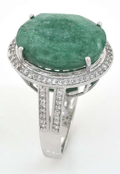 Captivating Emerald & White Sapphire Ring in Sterling Silver