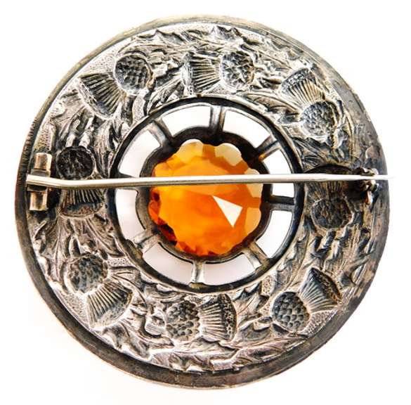 Early Massive Sterling Scottish Thistle Brooch