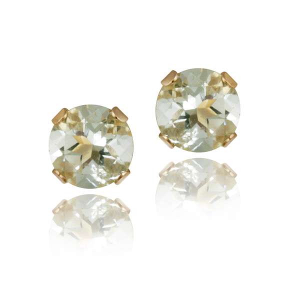 14K Yellow Gold 1/2ct Green Amethyst Stud Earrings, 4mm