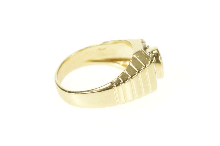 14K Yellow Gold 0.78 Ctw Oval Ruby Diamond Halo Squared Ring