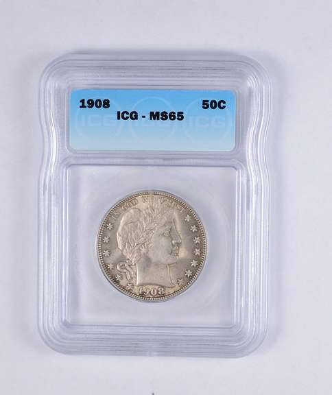 MS65 1908 Barber Half Dollar - Graded ICG