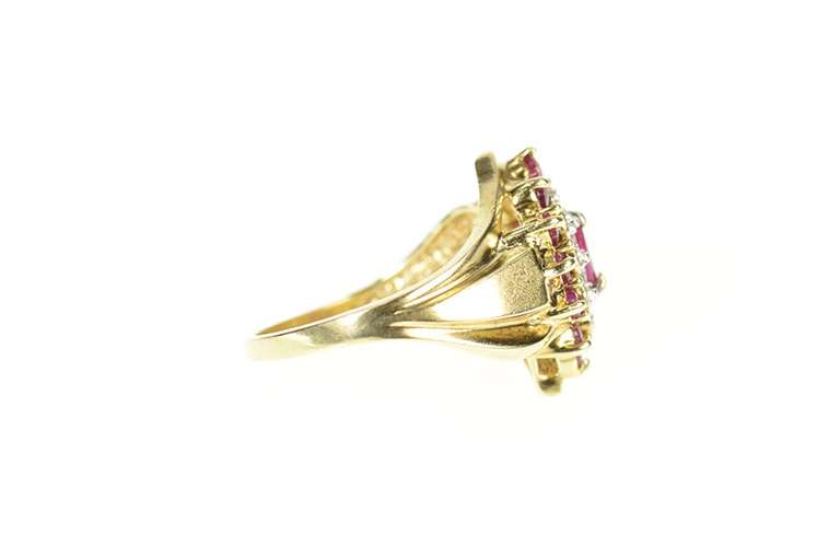 10K Yellow Gold Marquise Ruby Diamond Halo Cluster Cocktail Ring