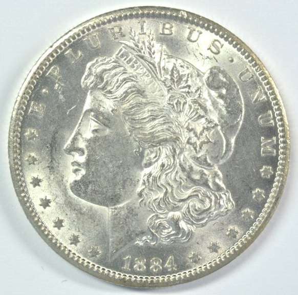 Choice BU 1884-CC Morgan Silver Dollar. Bright-white