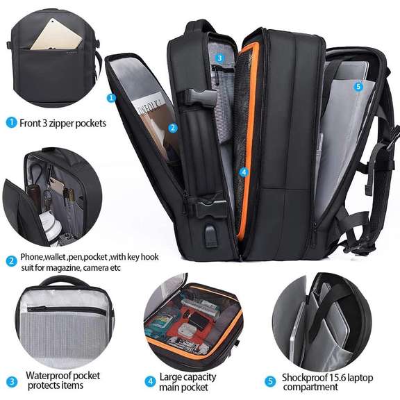 16 inch 38L Expandable USB Tactical Backpack