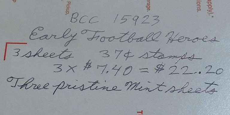 Stamps:  Early Football  $22.20 face