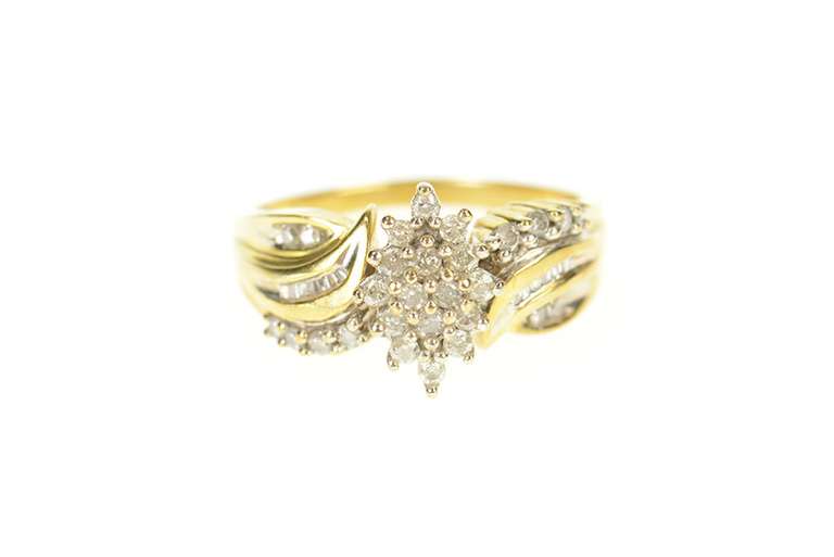 10K Yellow Gold Diamond Marquise Cluster Bypass Statement Ring