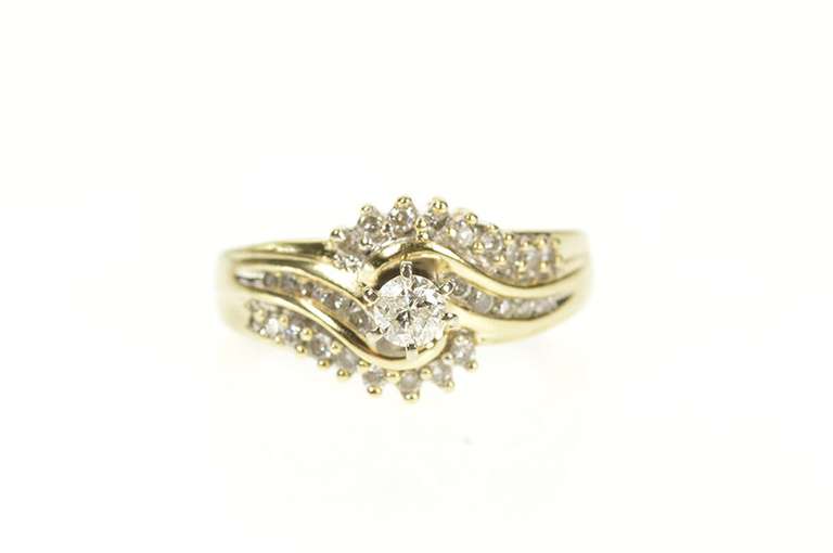 14K Yellow Gold 0.50 Ctw Round Diamond Wavy Engagement Ring