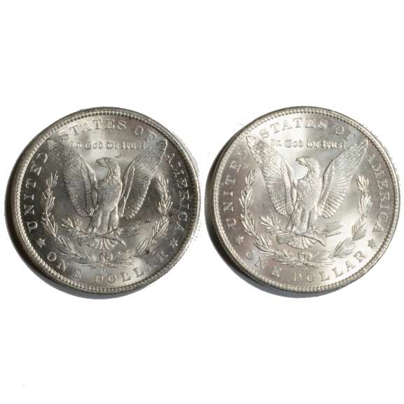 2 Frosty White BU 1902 O Morgan Dollars From A Roll