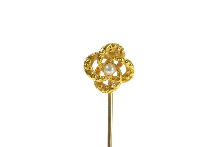 14K Yellow Gold Victorian Ornate Scrollwork Knot Diamond Stick Pin