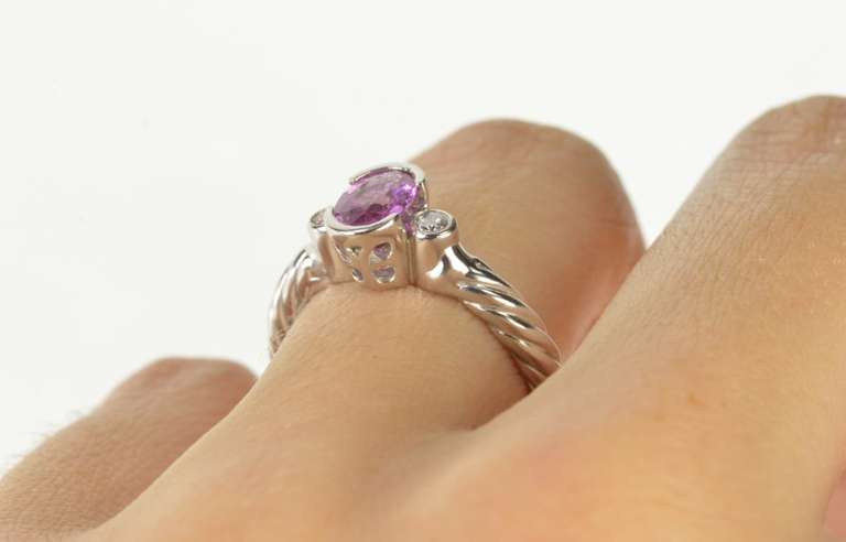 14K White Gold Pink Sapphire Diamond Twist Engagement Ring