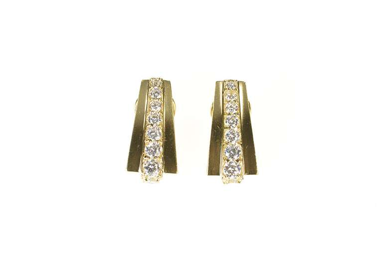 14K Yellow Gold Graduated Cubic Zirconia Squared French Clip Earrings