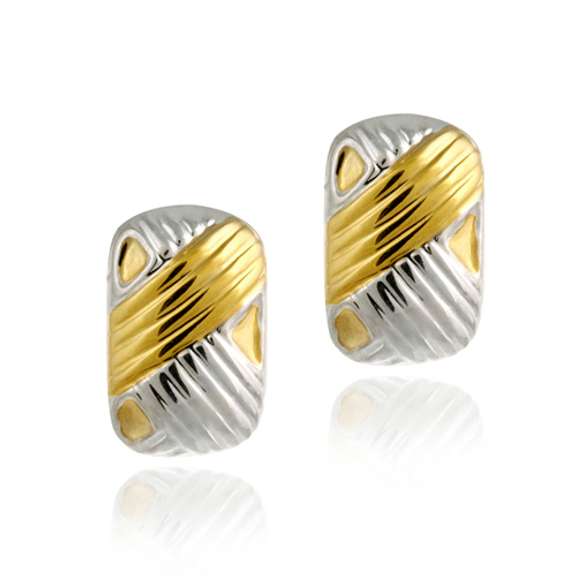 Sterling Silver & Gold Overlay Two Tone Weave Design Earrings