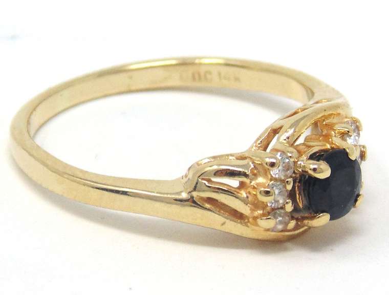 Pretty Sapphire and Diamond Accent Yellow Gold Ring
