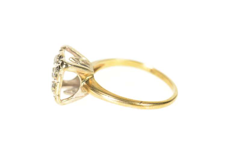 10K Yellow Gold Raised Squared Diamond Retro 1960's Cluster Ring
