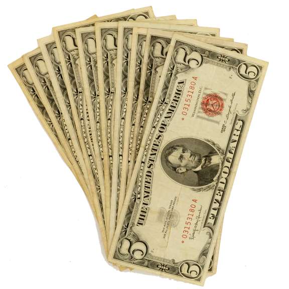 10 Various $ 5 Red Seal US Notes Incl Star