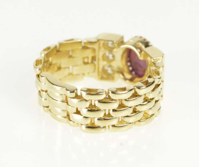 10K Yellow Gold Oval Ruby Diamond Accent Panther Chain Ring