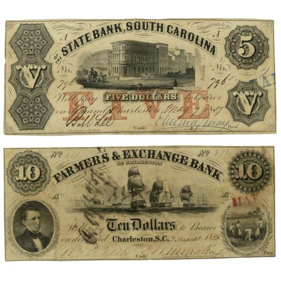 $5 1857 & $10 1853 South Carolina Notes