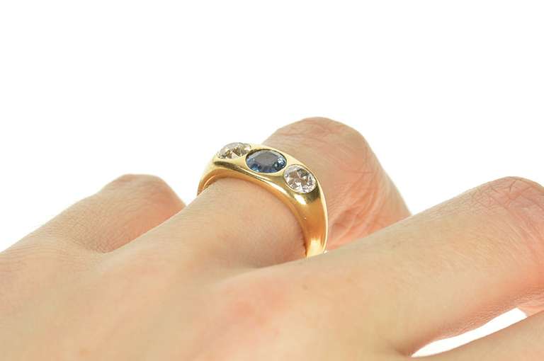 14K Yellow Gold 2.10 Ctw Victorian Sapphire Diamond Ring