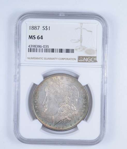 MS64 1887 Morgan Silver Dollar - Rainbow Toned - Graded by NGC