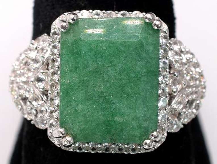 Elegant Filigree Natural Emerald & White Sapphire in Sterling
