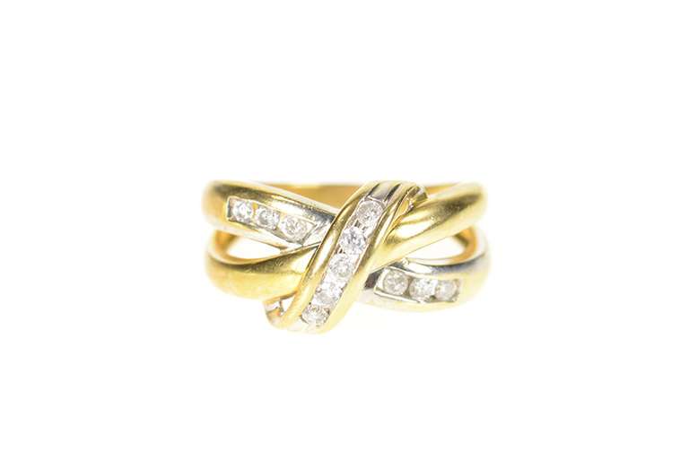 10K Yellow Gold 0.33 Ctw Curvy Channel Criss Cross Statement Ring