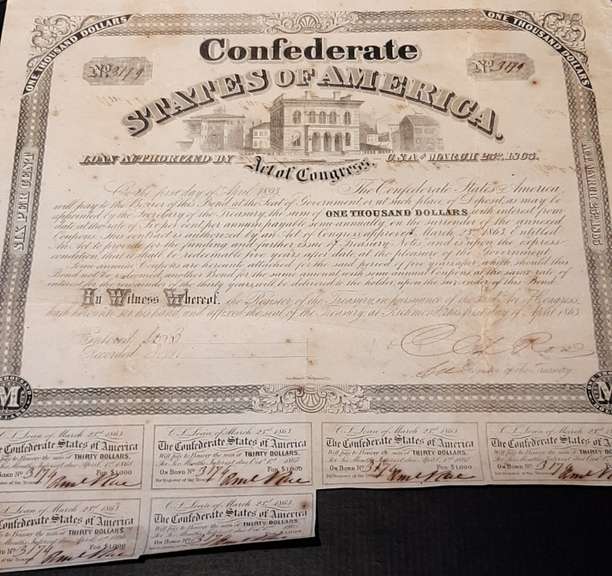 March 23 1863 $1000 Confederate States Bond